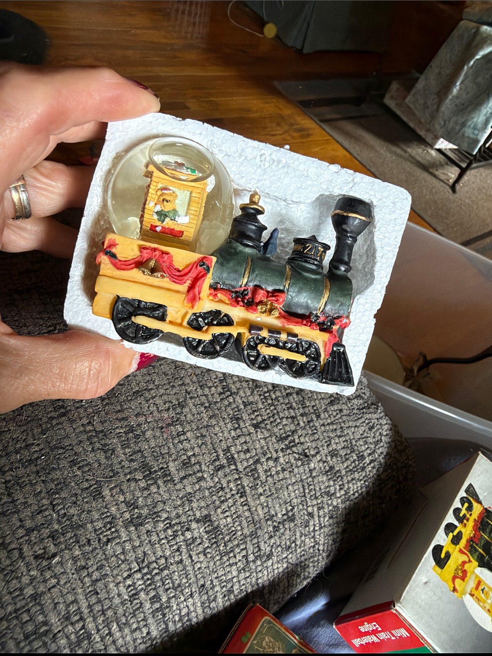 Holiday Train Snow Globe Figurine - Yellow & Green